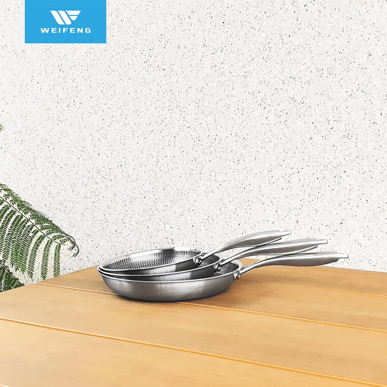 Houseware Thickened Tri-Ply Patterned Non-Stick Frying Pan, Stainless Steel Cookware