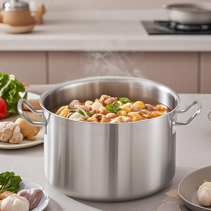 Commercial Grade Stainless Steel Soup Pot Double Ear High-Low Design Compatible with Induction Cookers