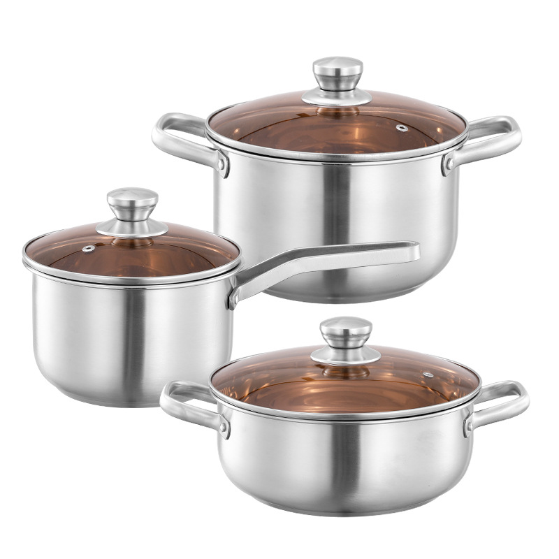 Stainless Steel 3-Piece Cookware Thickened Saucepan Milk Pan Frying Pan-Practical Kitchen Utensil &amp; Gift