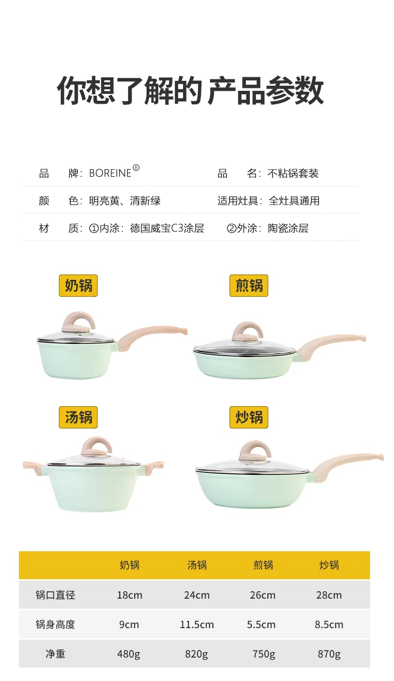 Green Non-Stick Cookware Ready Wok Deep Fry Pan Ceramic Skillet Saute Braise