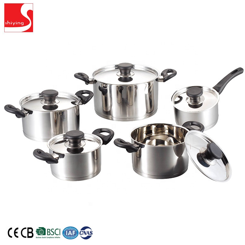 SY-Kitchenware Wholesale Classic 10-Piece Stainless Steel Cookware Set Kitchen Ware with Steamer Metal Material