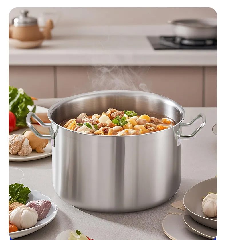 Commercial Grade Stainless Steel Soup Pot Double Ear High-Low Design Compatible with Induction Cookers