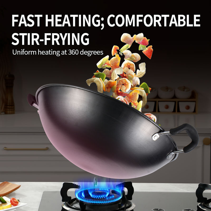 Sturdy Universal Stove Wok with Honeycomb Design Stainless Steel &amp; Iron Construction Non-Coating Rust Resistant