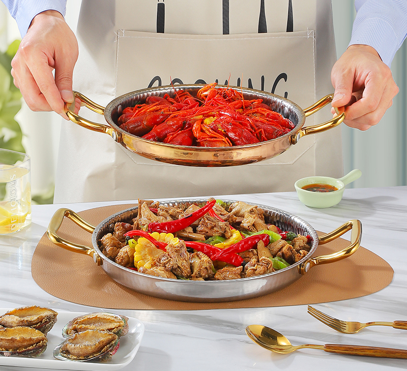 Stainless Steel Frying Pan Rose Gold Non-stick Uncoated Stovetop Universal Kitchen Cooking Serving Frying Pan