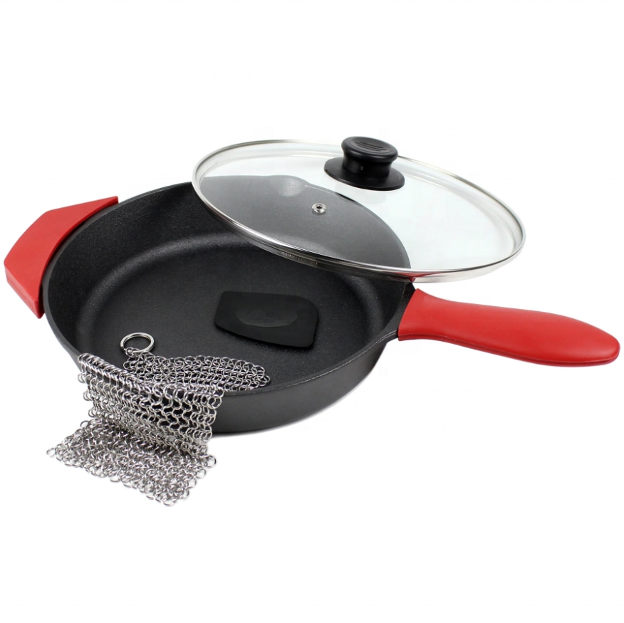 OEM ODM 12-Inch Classic Cast Iron Skillet Induction Compatible Flat Bottom Frying Pan with Gas Grill Kitchenware