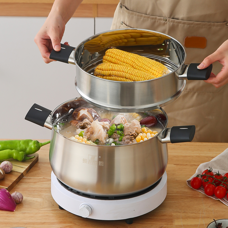 Sustainable 304 Stainless Steel Steamer Pot Premium Finish Soup Stock Pot Multi-Function Cookware For Balanced Diets
