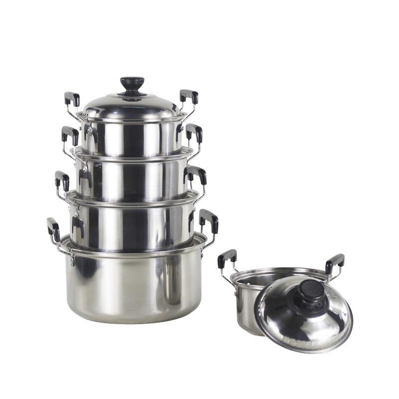 Stainless Steel 12-Piece Durable Multi-Functional Cookware Set American Style Soup Pot Steamer Pot Plastic Handle Dishwasher