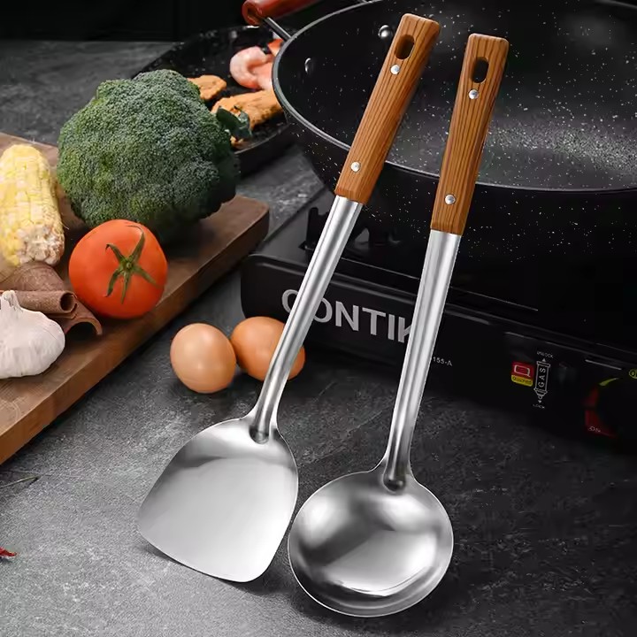 YS 5-Piece Stainless Steel Kitchen Cookware Set with Wok and PP Handle Ladle-Easy to Clean