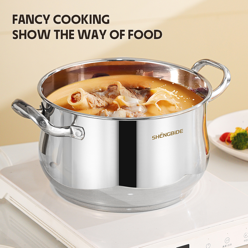 8PCS Curved Shape Stainless Steel Set Kitchen Cookware Soup Pot Casserole with Glass Lid