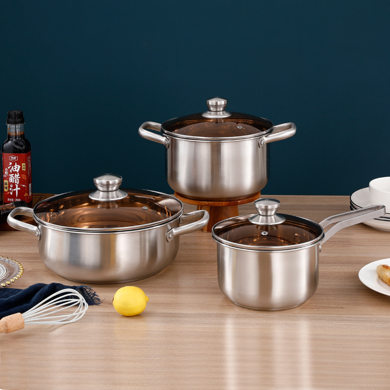 Stainless Steel 3-Piece Cookware Thickened Saucepan Milk Pan Frying Pan-Practical Kitchen Utensil &amp; Gift
