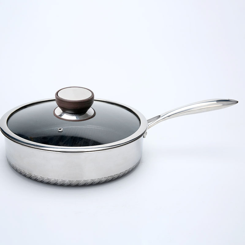 Triply Stainless Steel 304 Non-Stick Ceramic Glaze Honeycomb Saute Pan with Glass Lid