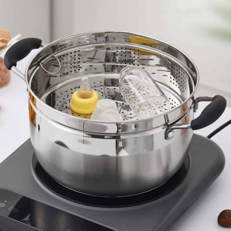 Premium 2-Tier Stainless Steel Steamer Pot with Anti-Scald Handle Multi-Purpose Japanese Cookware for All Stove Tops