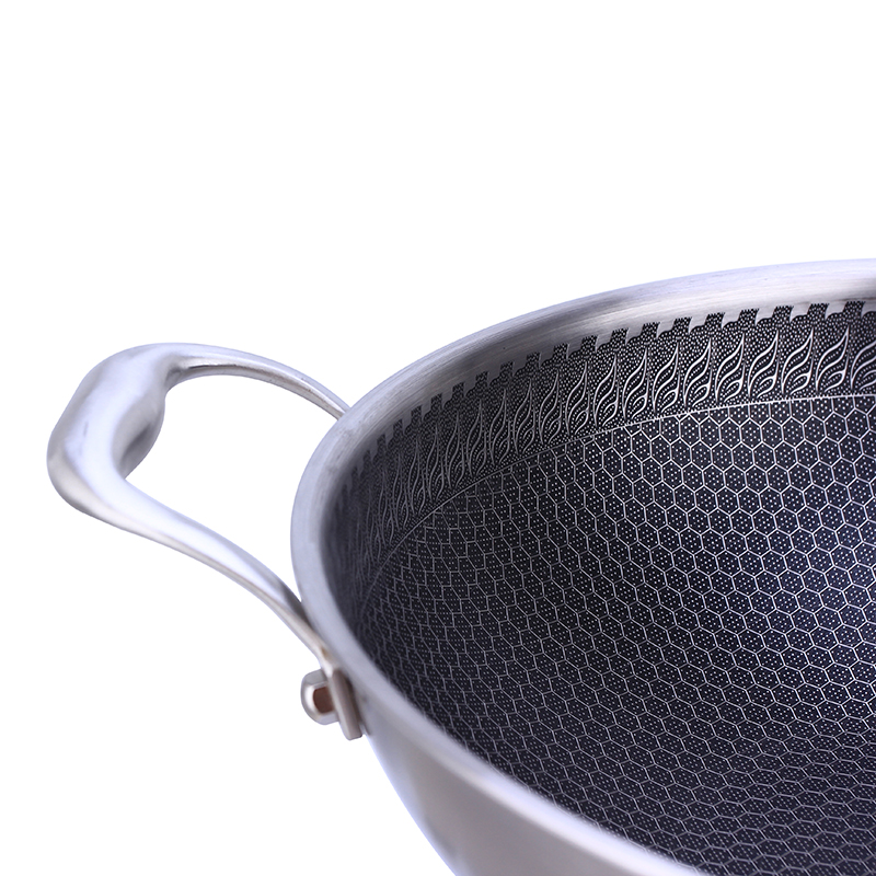 Factory Quality Modern Multi-Layer Stainless Steel 304 Restaurant Kitchen Easy Cleaning Non-Stick Deep Frying Wok Pan Glass Lid