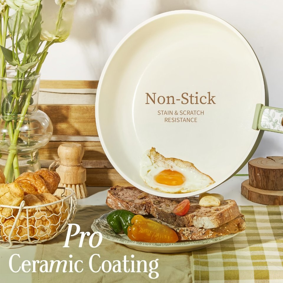 25-Piece Ceramic Cookware Set, Nonstick Pots and Pans Set with Detachable Handle, Non-Toxic Kitchen Cooking Set, Dishwasher &amp; Oven Safe, Induction Compatible,