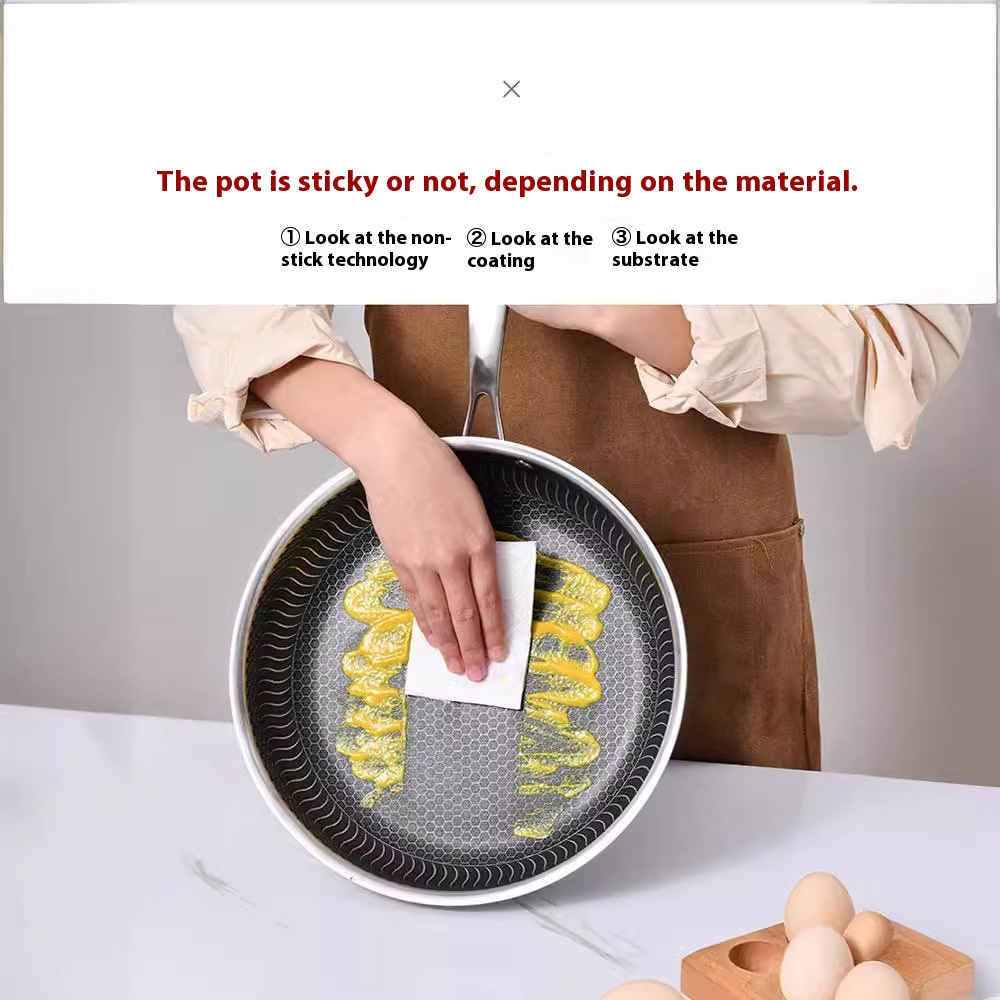 316 Stainless Steel Non-Stick Flat Pan Modern Honeycomb Wok Frying Grill Gas/Induction Compatible 28cm Black CE Certified Pot