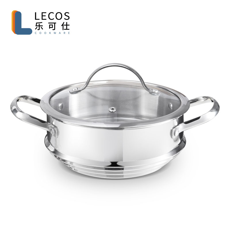 LECOS New Product Ideas Good Quality Kitchen Frying Pan Steamer Pot Set 9-Piece Cookware Set Stainless Steel with Steel Lids