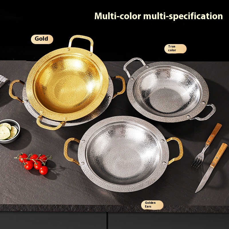 Yolecen Commercial Stainless Steel Soup Stock Pot Hammer Pattern Snowflake Wide Edge Dry Hot Pot Plate Thickened Seafood Pot
