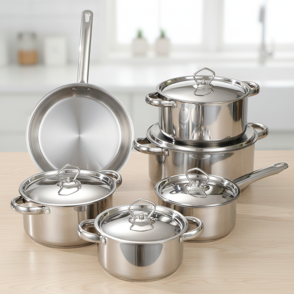 Wholesale Double Bottom Cookware Set 15pcs Stainless Steel Cooking Pot Custom Sets of Pots Kitchenware Induction Casseroles