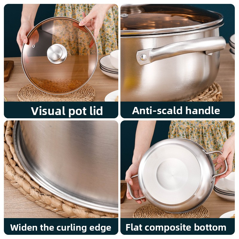 Stainless Steel 3-Piece Cookware Thickened Saucepan Milk Pan Frying Pan-Practical Kitchen Utensil &amp; Gift