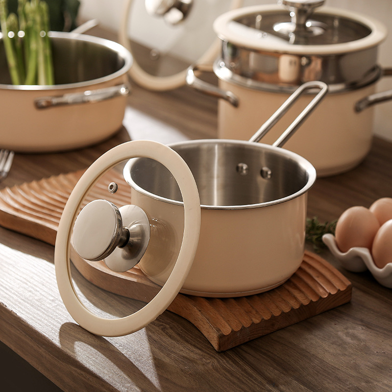 New Durable Paint Cooking Pot Pans Saucepot Saucepan Frying Pan Nonstick Stainless Steel Handle Cookware Sets