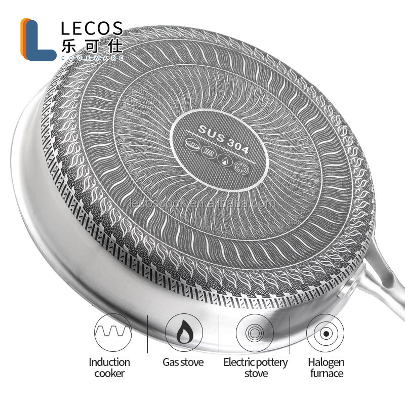Wholesale OEM Maitre Chef Cookware Cooking Double Sided Non-stick Honeycomb Coating Tri-ply 304 Stainless Steel Pots and Pans
