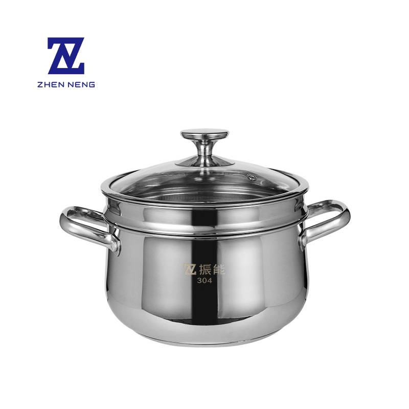 Multi-Purpose 18/8 Stainless Steel Steam and Soup Pots 22cm Tempered Glass Lid LFGB Professional Stainless Steel Cookware Set