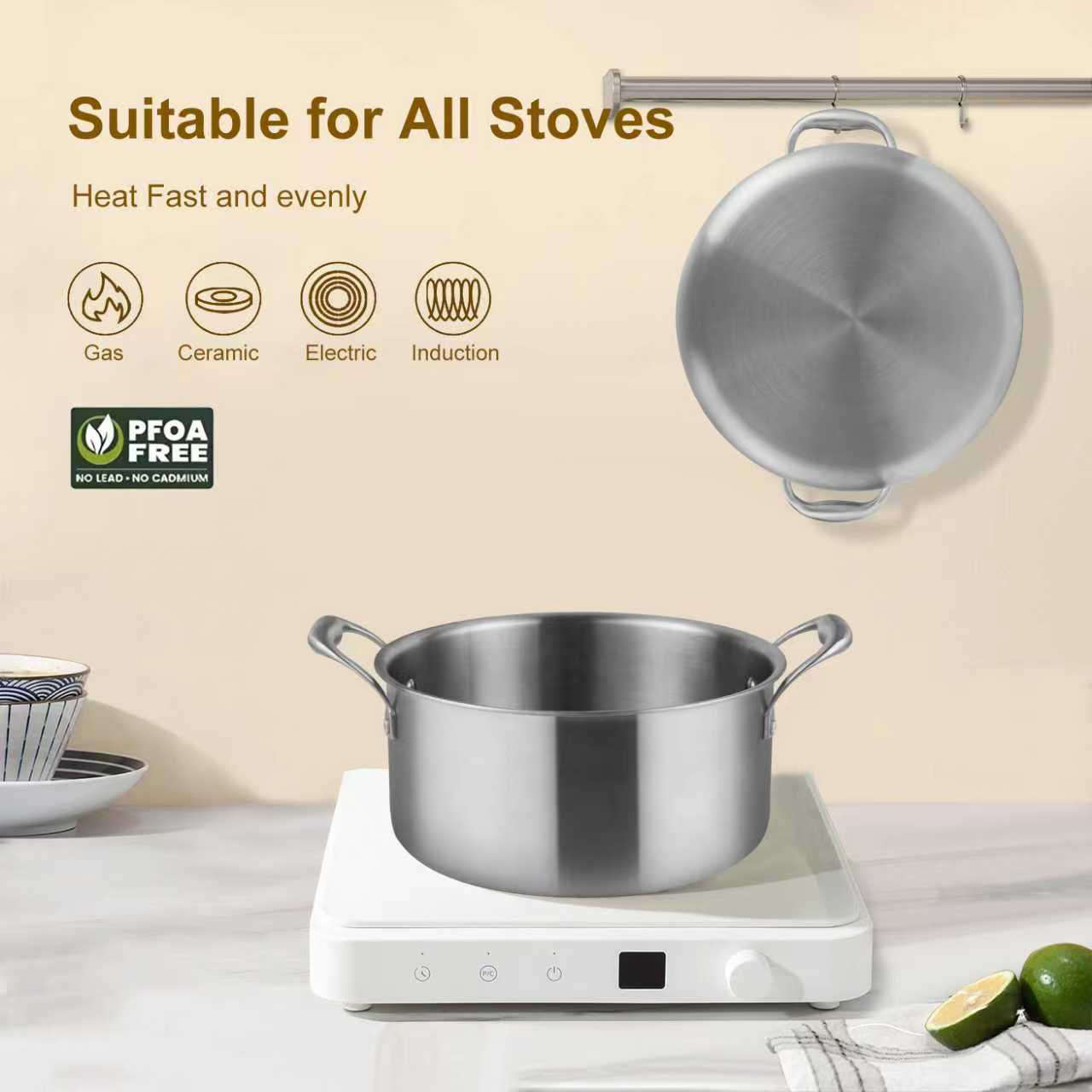 High Quality 304 Stainless Steel Cooking Stew Pots Non Stick Kitchen Induction Cooker Stainless Steel Soup Stock Pasta Pots