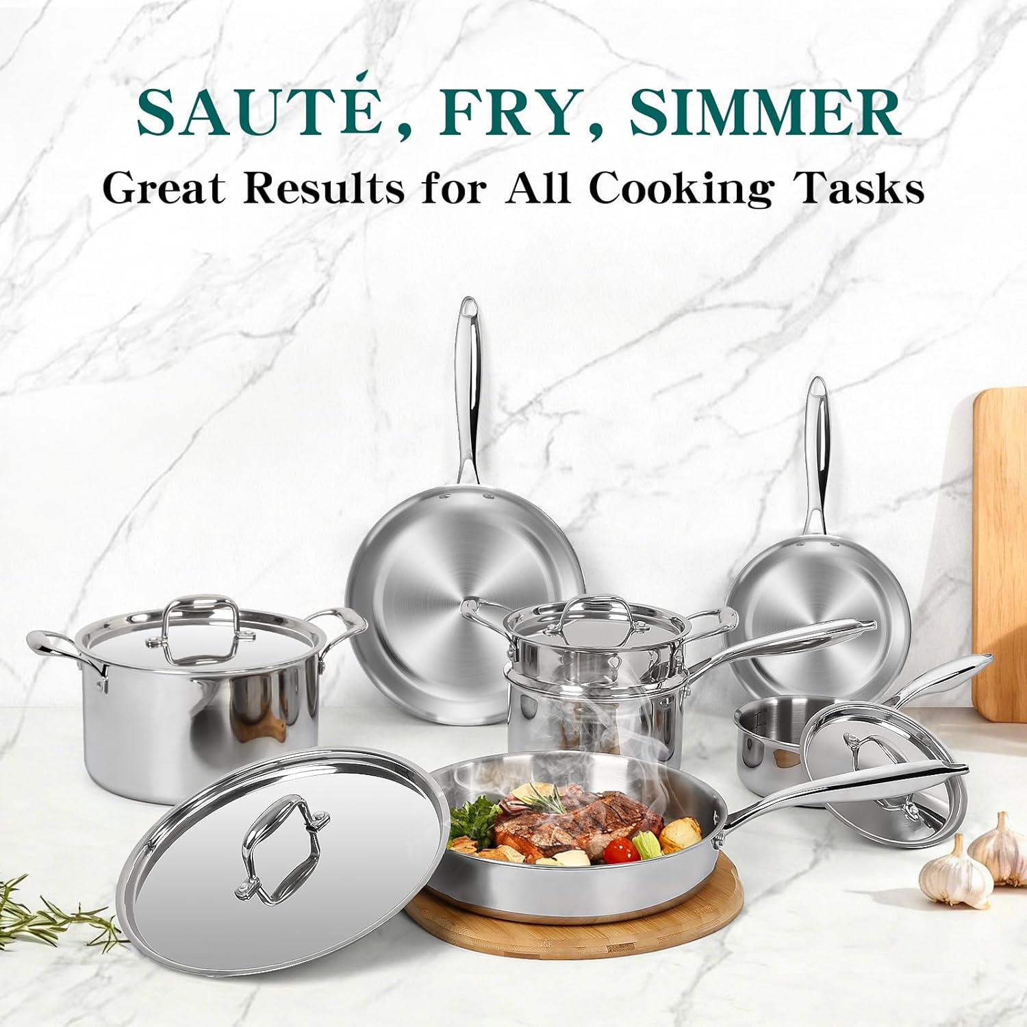 Heavy Duty Kitchen Cookware Set Stainless Steel 11 Pcs Food Grade Rust Proof Durable Export Supplier Wholesale OEM