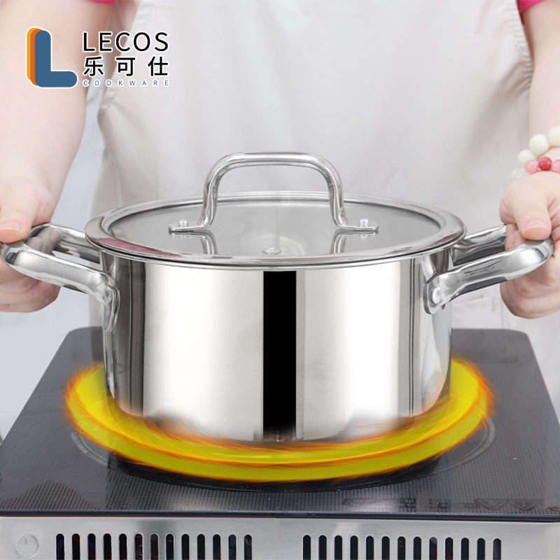 LECOS Factory Price OEM 8-Pieces Kitchen Soup Stock Pot Induction Stainless Steel Universal Cooking Set Cookware with Glass Lids