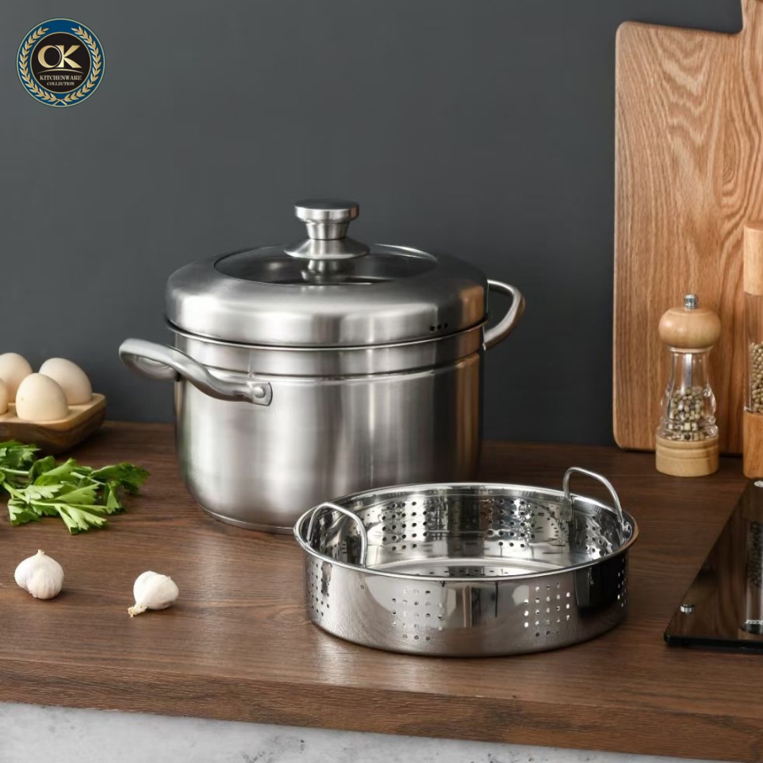 24cm Japanese-Style Stainless Steel Steamer Thickened Double Bottom Kitchen Accessories for Kitchen Restaurant Use Steamer Pan