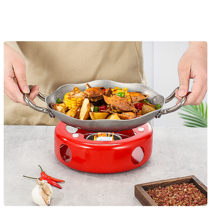 Commercial Stainless Steel Retro Seafood Dish Deep Pot Dry Plate Old Wine Making Stove Commercial Double Ear Cooking Pot