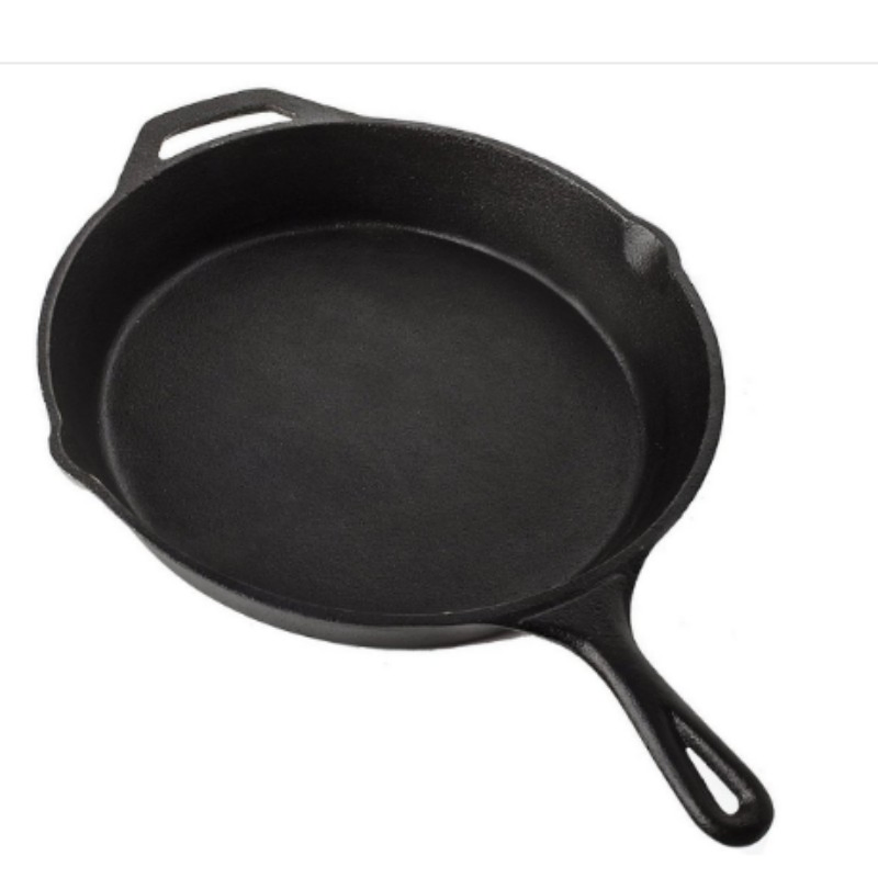 Black Flat Cast Iron Skillets Fry Saute Pan Set for All Stoves