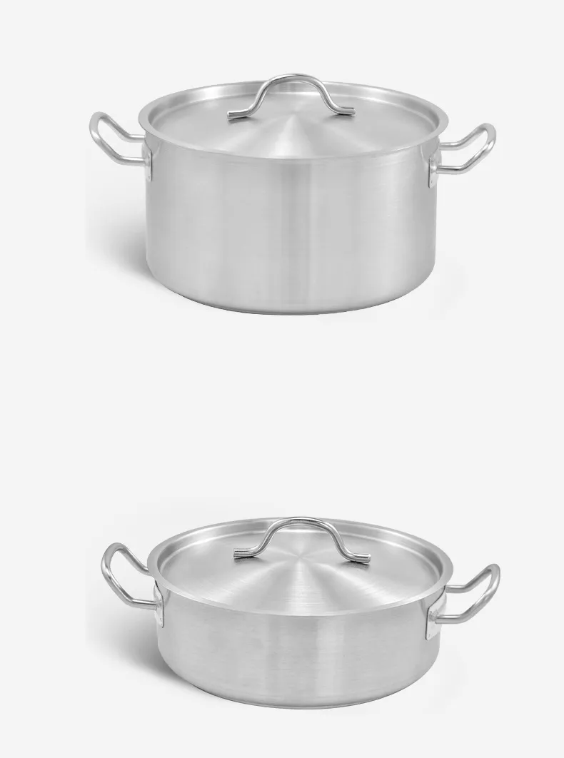 Commercial Grade Stainless Steel Soup Pot Double Ear High-Low Design Compatible with Induction Cookers