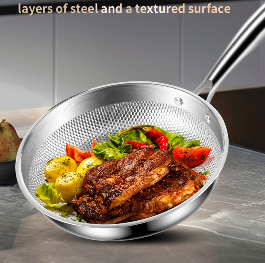 Professional 5-Ply Stainless Steel Wok Uncoated Nonstick Design Deepened Pan Glass Lid 3-6L Capacity Gas Induction Cooker