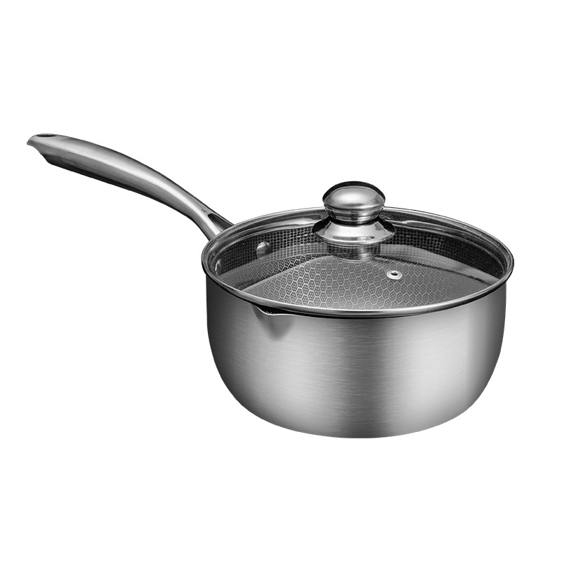 Food-grade Stainless Steel Honeycomb Non-stick Milk Pot Multi-functional Gas Induction Cooker Universal Saucepan with Glass Lid