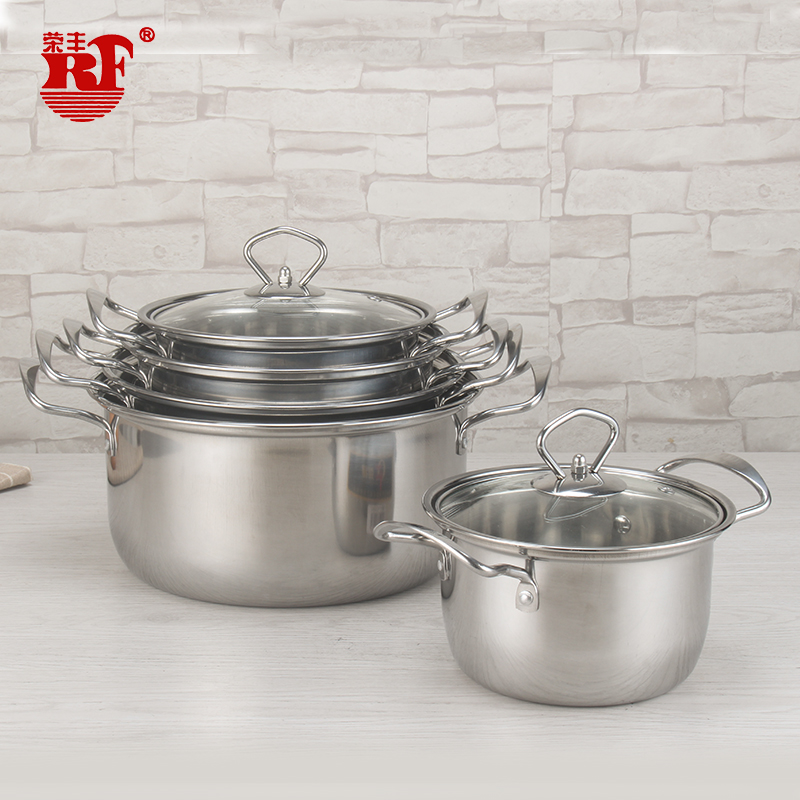 Straight Shape Stainless Steel Pots and Pans Nonstick 5pc Kitchenware Cookware Sets with Glass Lid and Stainless Steel Handles