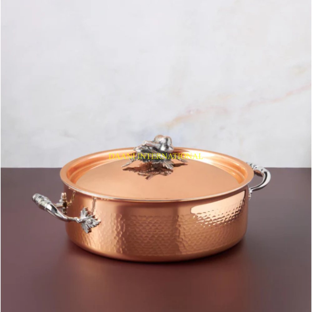 Hammered Copper Saucepan with Stainless Steel Handle and Decorative Lid Knob Premium Cookware for Home and Professional Chefs