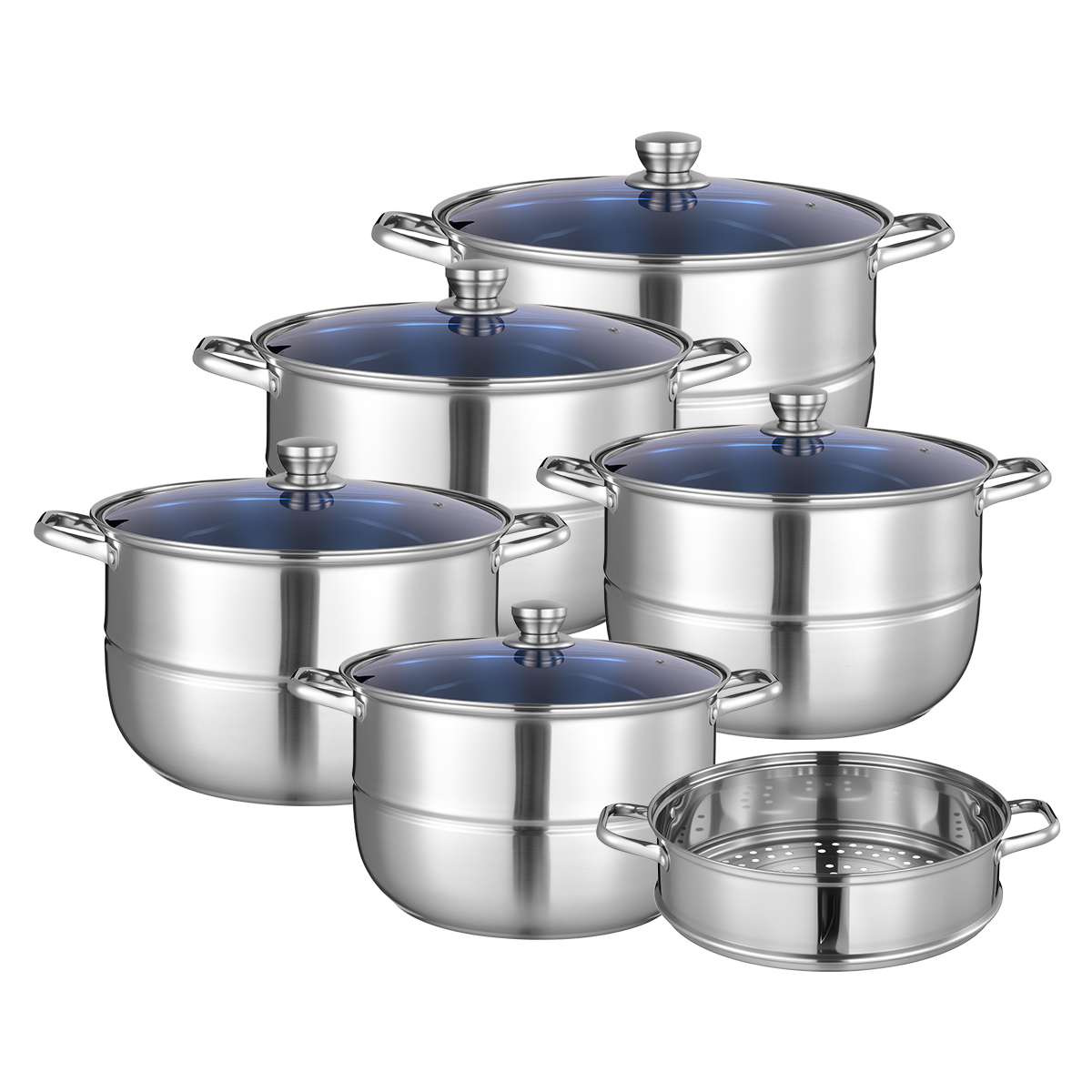 Stainless Steel Kitchen 10-Piece Cookware Set Eco-Friendly Home Cooking Soup Pot Steamer Pot Steamer Basket Large Capacity Home