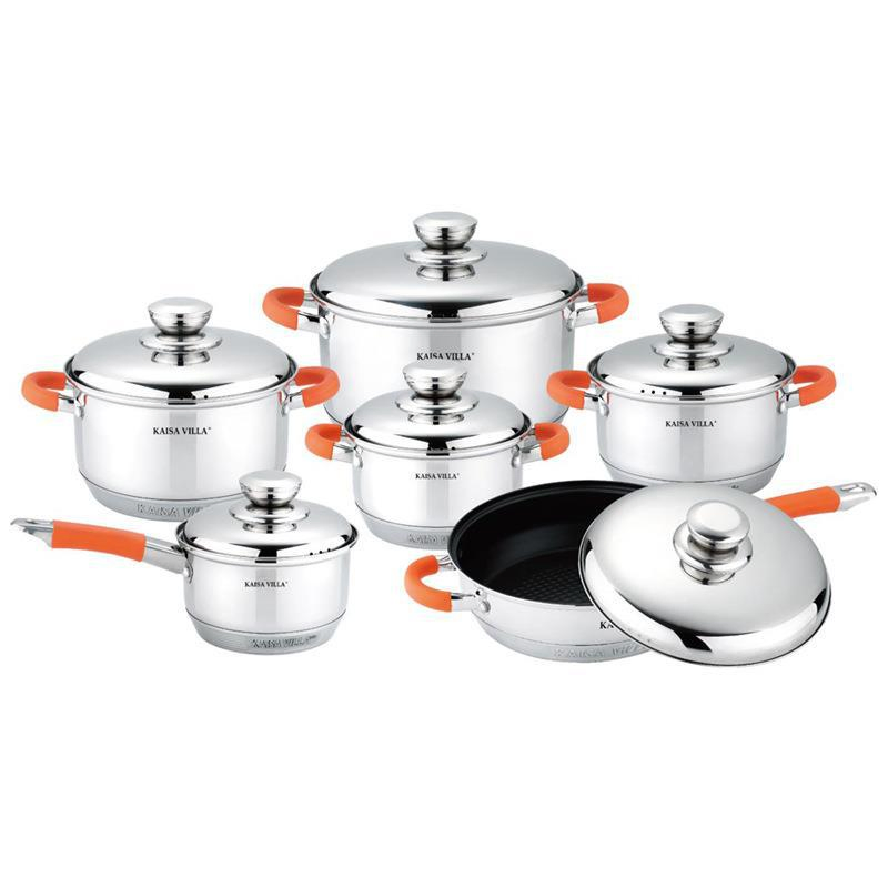 12PCS No Coating Non-Stick Kitchen Tri Ply 304 Stainless Steel Induction Cookware Set High Quality Pots and Pans Set with Lid