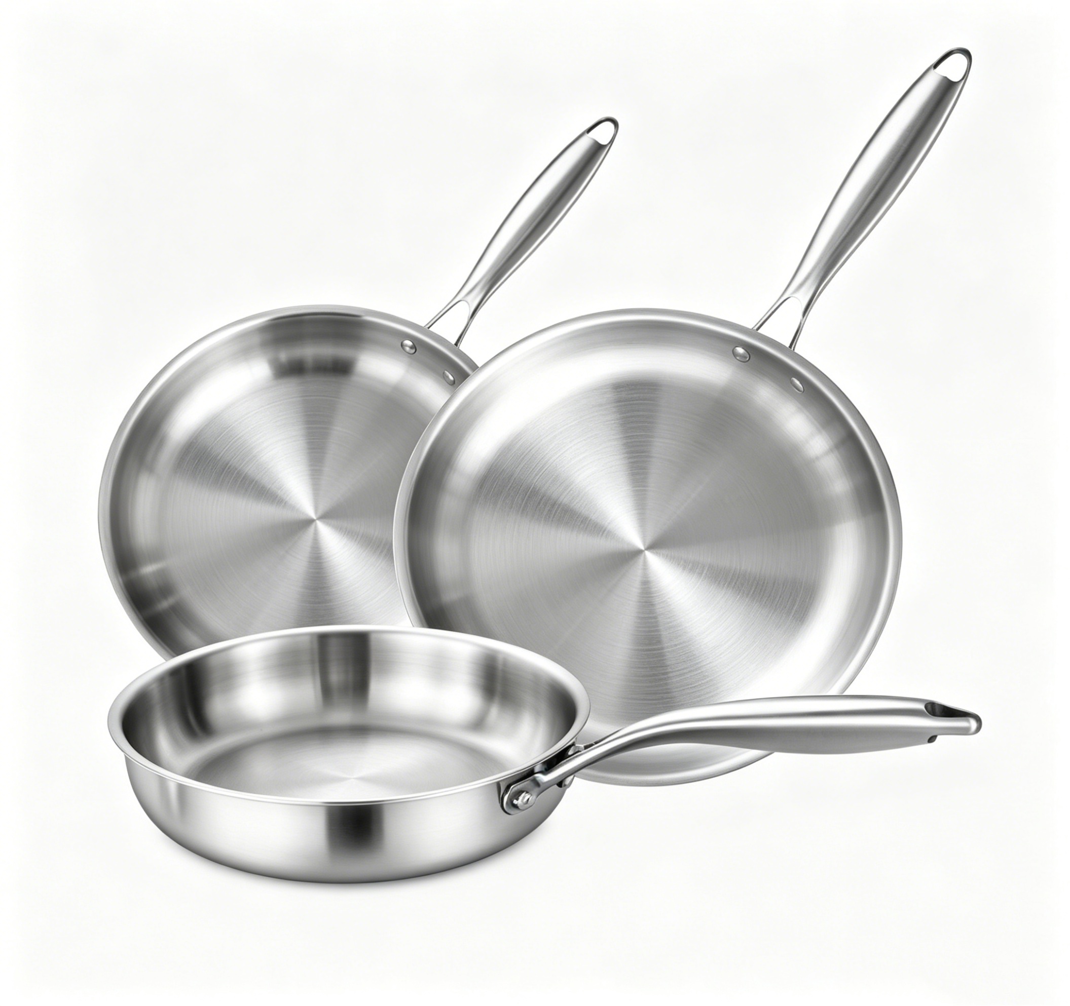 PFOA/PTFE-Free Non Toxic 3-Piece Full Clad Tri-ply Hybrid 304 Stainless Steel Frying Pan Set Induction/Oven/dishwasher Safe