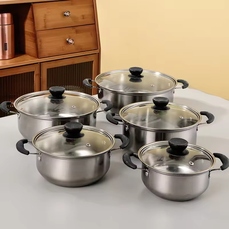 Wholesale High Quality Soup Stock Pot Stainless Steel Cookware Pot and Pans with Lid Induction Compatible Durable Cooking Pots
