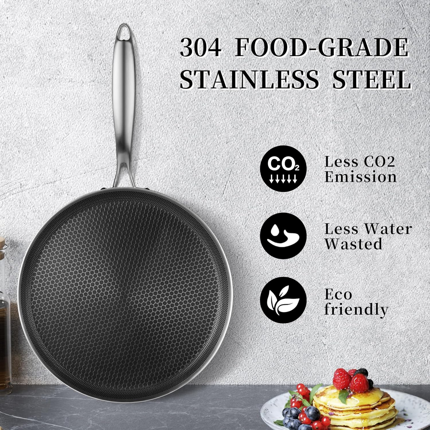 Frying Pan Tri-ply Stainless Steel Honeycomb Non-stick Frypan, Induction Compatible Pizza Pan For Home Kitchen