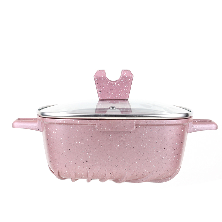 2022 High Quality Professional Non Stick Pink Cookware Sets Granite Aluminum
