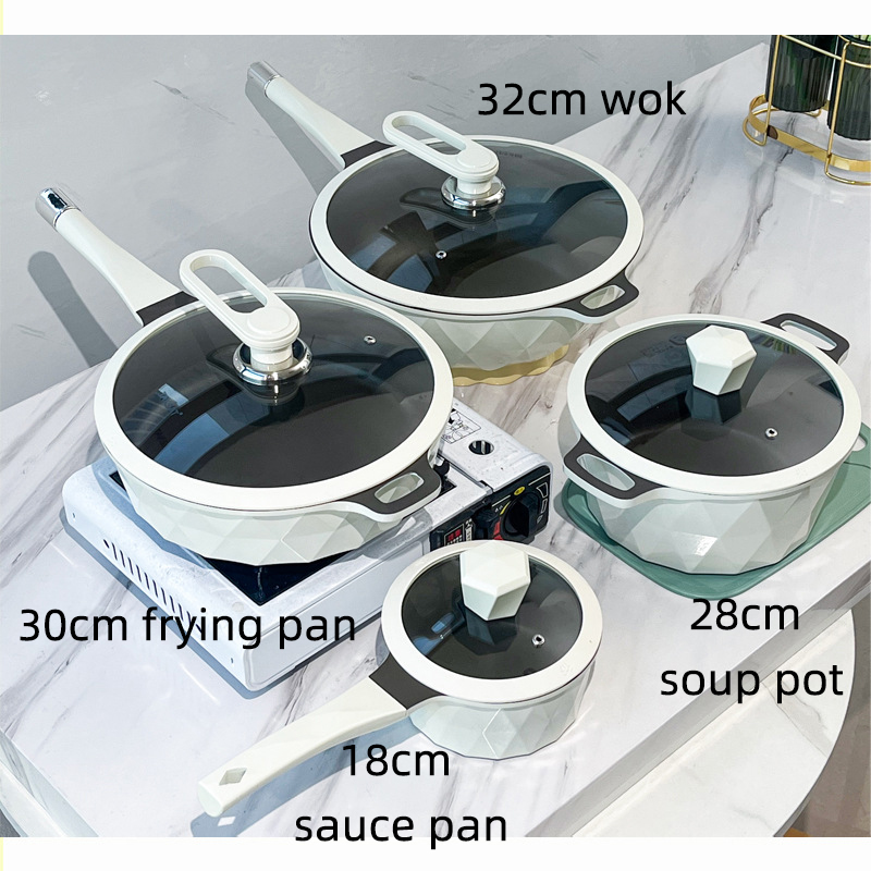 Luxurious Kitchen Cookware Set Lightweight Aluminum Alloy Milk Pan Titanium Stew Pot Frying Pan Stir-Fry Wok Dishwasher Safe