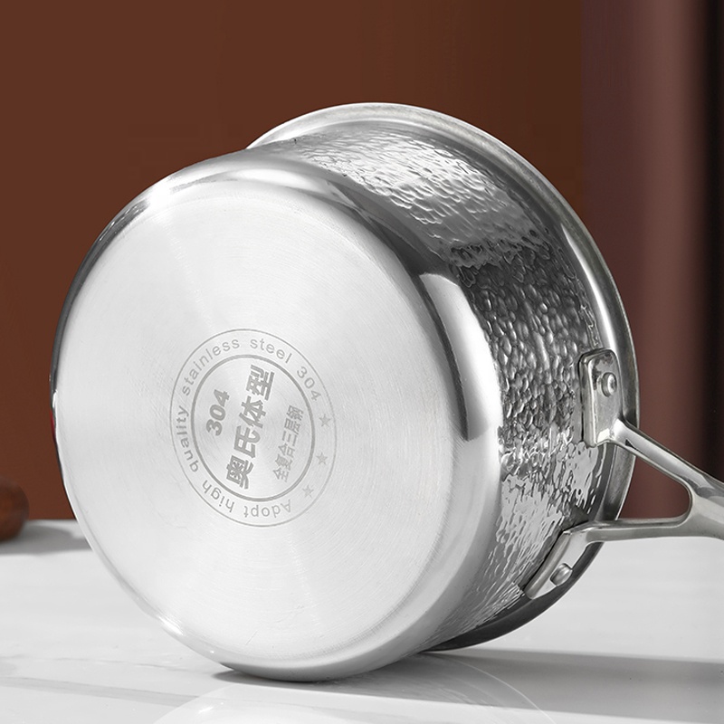 Triply Stainless Steel Saucepan Luxury Hammer Pattern Milk Pot Glass Lid Dishwasher Safe 16cm Soup Stock Pots Stainless Steel