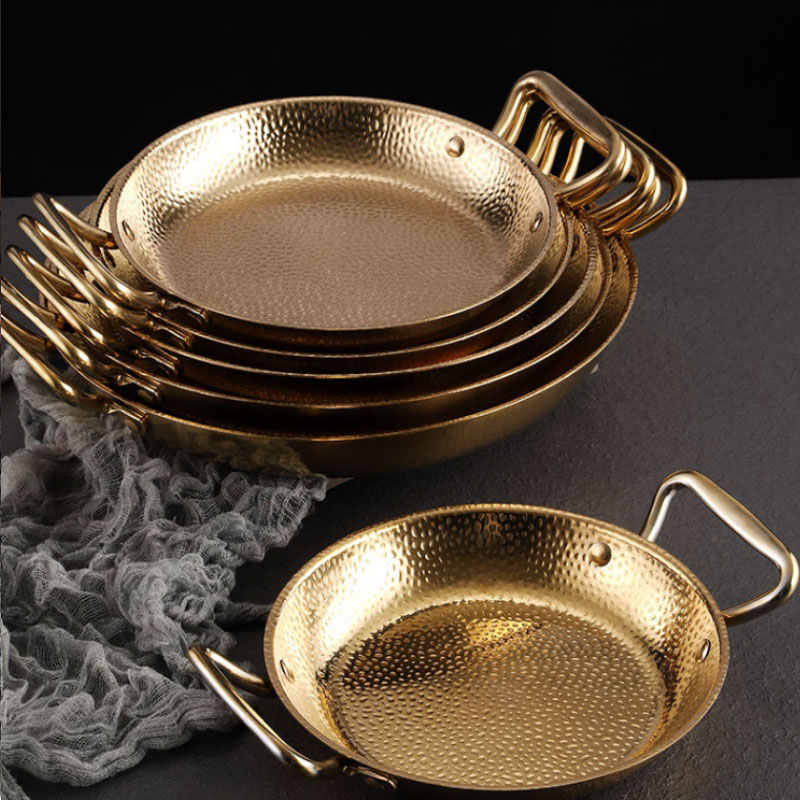Hammered Stainless Steel Paella Pan Non-stick Sukiyaki Dry Hot Pot Spanish Frying Cooking Pan Seafood Pot with Dual Handles