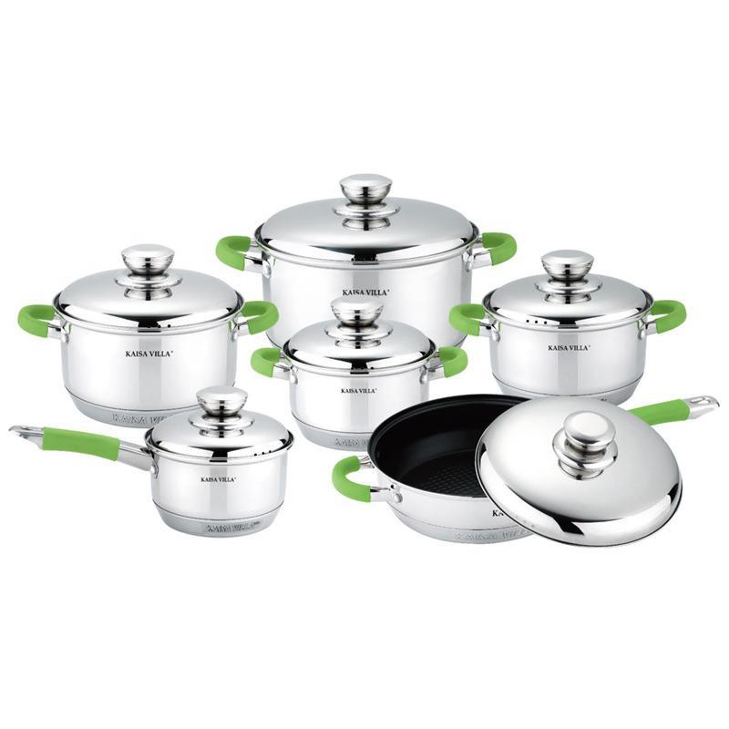 12PCS No Coating Non-Stick Kitchen Tri Ply 304 Stainless Steel Induction Cookware Set High Quality Pots and Pans Set with Lid