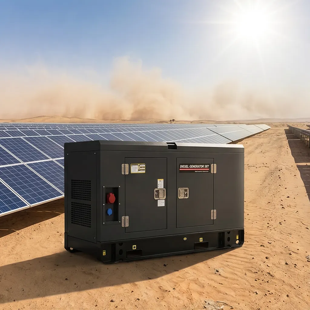 مولد ديزل هادئ مزود بتبريد مائي هجين بالطاقة الشمسية للطاقة الاحتياطية 20kVA-3000kVA مجموعة مولدات طوارئ صناعية ثلاثية الطور