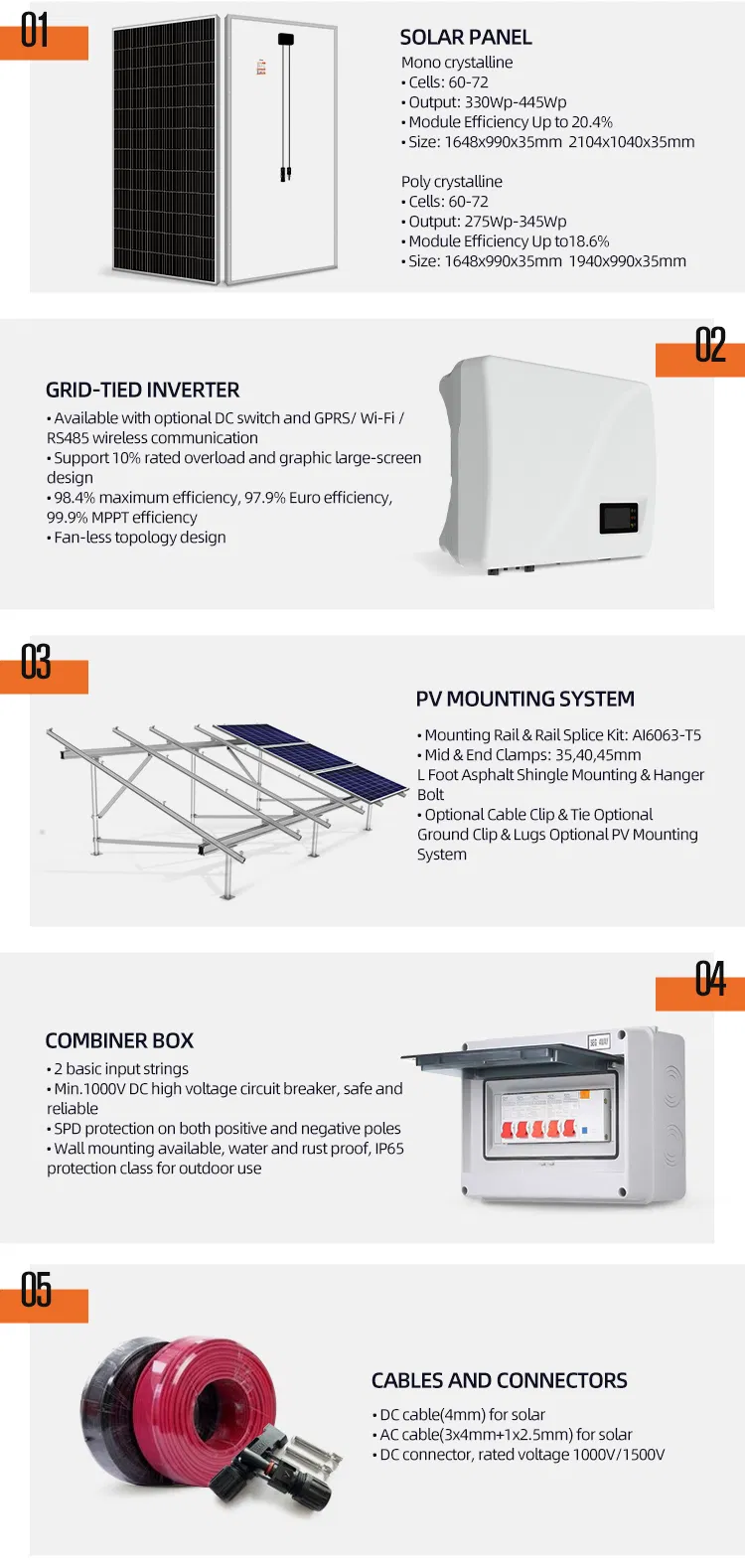 نظام توليد الطاقة الشمسية من وحدات ميكرو PV عالية الجودة 10kw مع مجموعة كاملة من الألواح الشمسية، بطارية ليثيوم، عاكس هجين