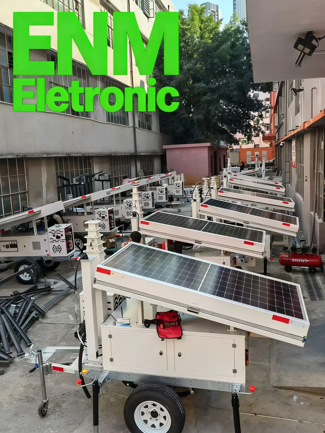 برج إضاءة هجين يعمل بالطاقة الشمسية والديزل معزول الصوت 7kVA مجموعة مولدات الديزل